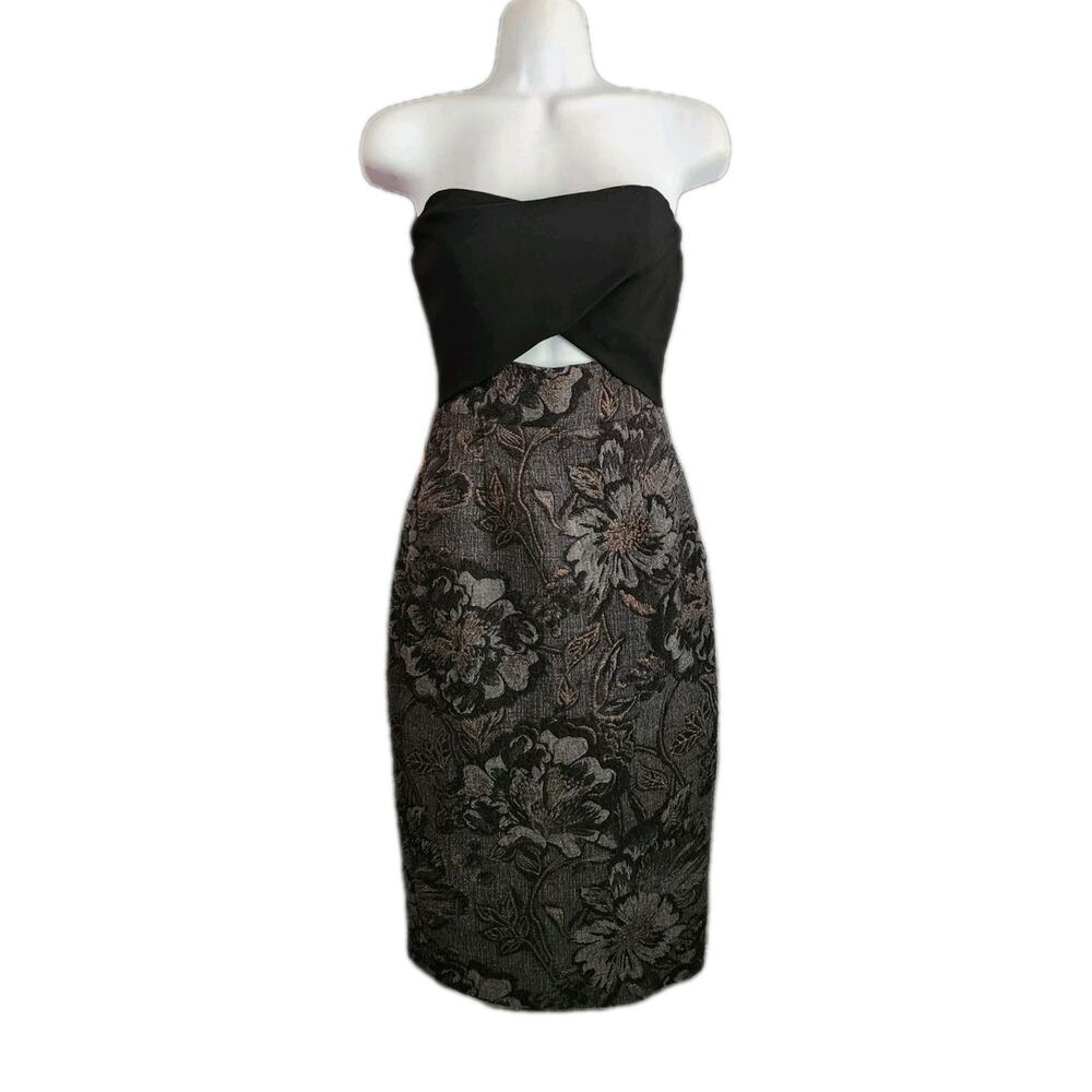Black Halo Eve Mini Dress Peekaboo Cutout Black Strapless Pencil Skirt size 0